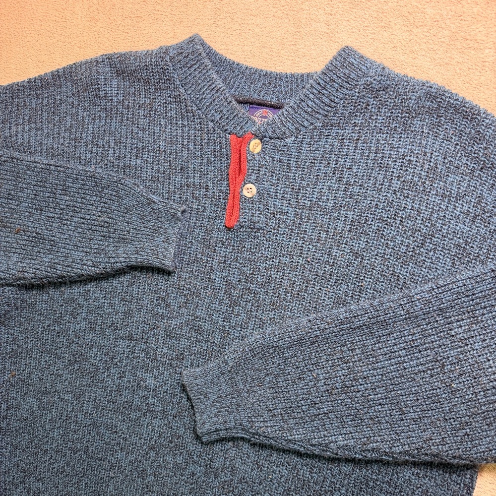 Vintage 90s Brittania Thermal Knit Henley Sweater Men’s XL Blue Acrylic Pullover